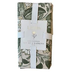 LOVEKIN Tavi Bloom Napkins 18x18 Green Spring Floral 100% Cotton NEW